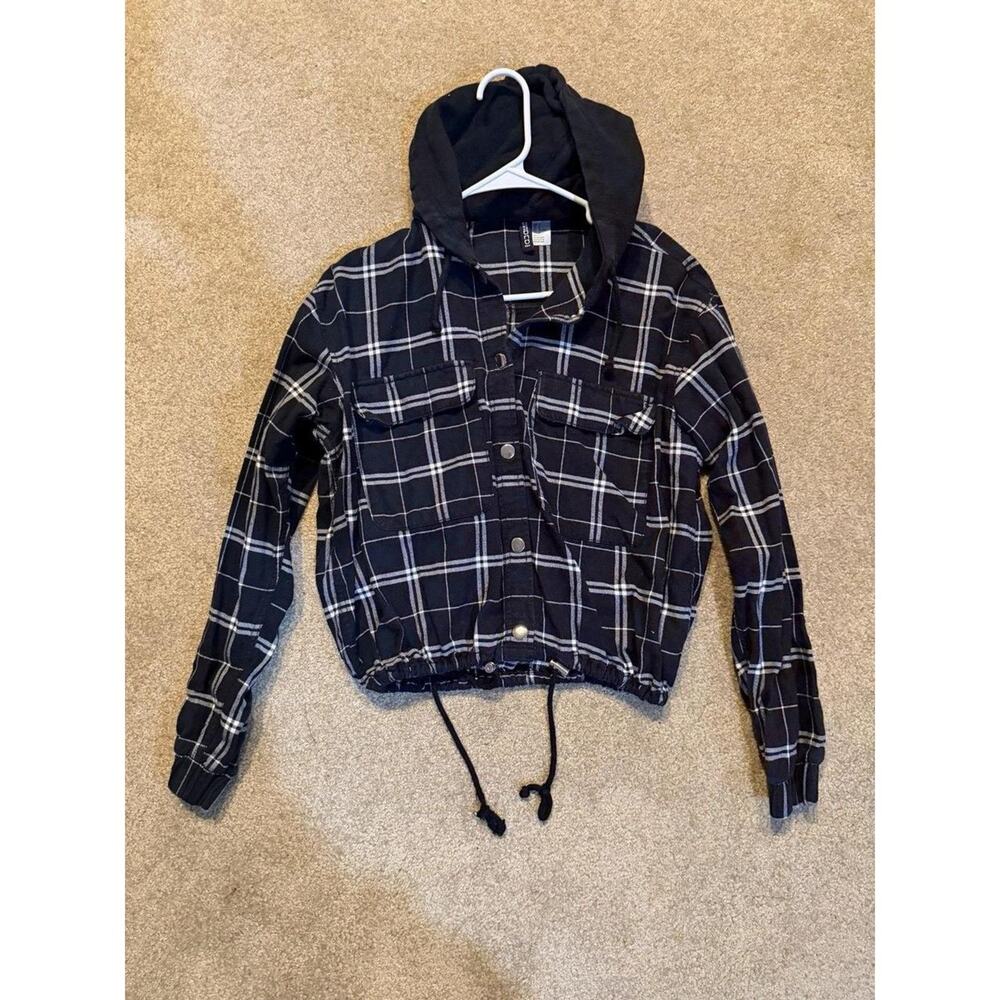 Divided Women's Black & White Plaid Button Up Jacket Size US 12